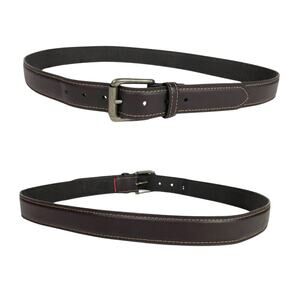 Brown Leather Belt Dickies Classic Preppy Size 40 Double Stitch Silver Buckle